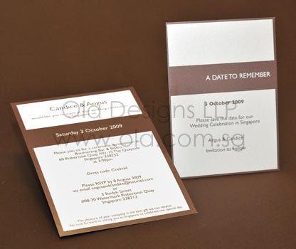 Brown Custom Wedding Invitation Set on Pearl Card