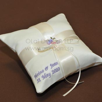 Lavender Wedding Ring Pillow with Embroidery